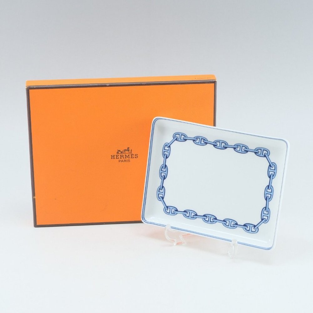 HERMES Square plate x1 ChÃ©ne Dunkel Tableware blue Porcelain